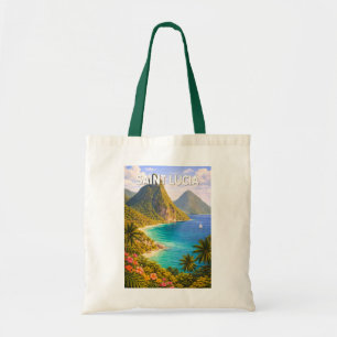 Saint Lucia Illustratie Reis Kunst Vintage Tote Bag