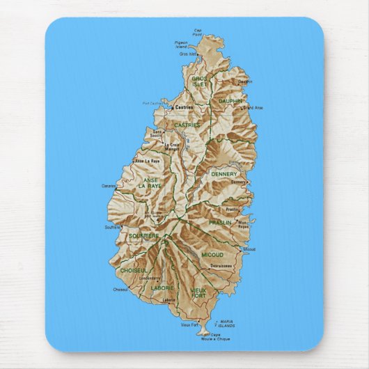Saint Lucia Map Mousepad Muismat (Voorkant)