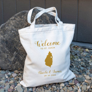 Saint Lucia Map Wedding Welcome Canvas tas, Gold Tote Bag