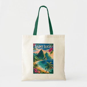 Saint Lucia Pitons Illustratie Reis Kunst Vintage Tote Bag
