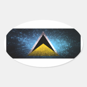 Saint Lucia Vlag Vuurwerk Ovale Sticker