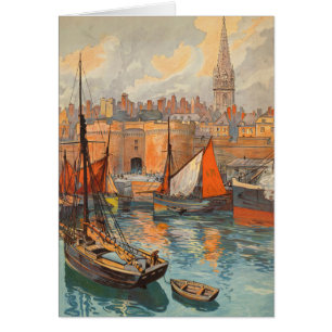 Saint Malo, France, affiche d'art vintage pour voy