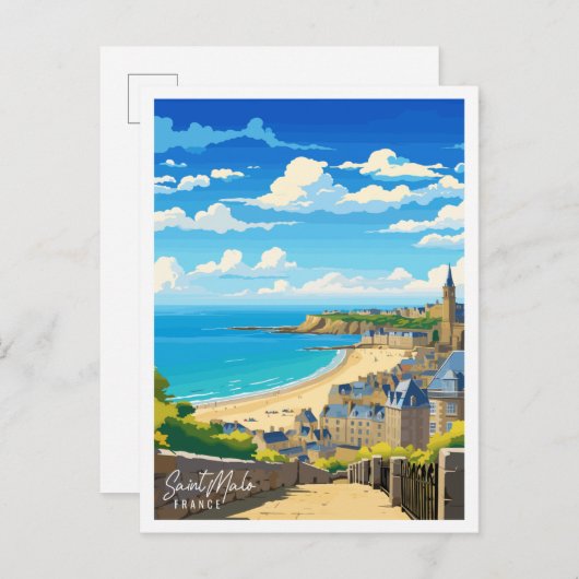 Saint Malo Frankrijk vintage reisillustratie Briefkaart (Voorkant / Achterkant)