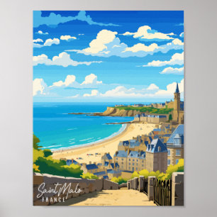 Saint Malo Frankrijk vintage reisillustratie Poster