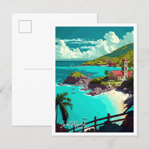 Saint Martin Caribbean Reizen Illustratie Briefkaart