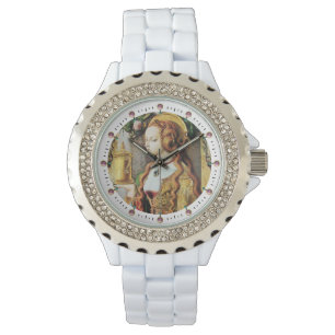SAINT MARY MAGDALENE Roze stenen, wit Horloge