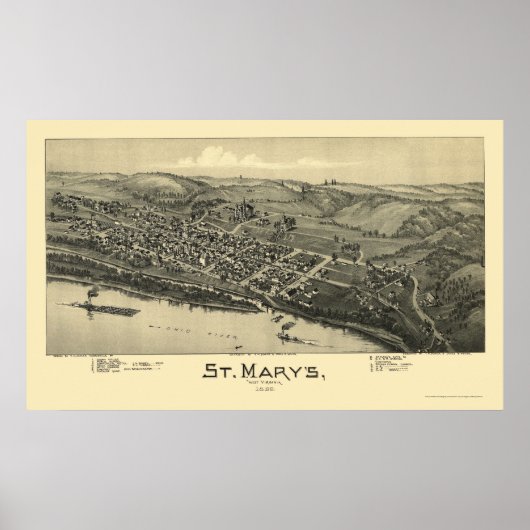 Saint Mary's, WV Panoramic Map - 1895 Poster (Voorkant)