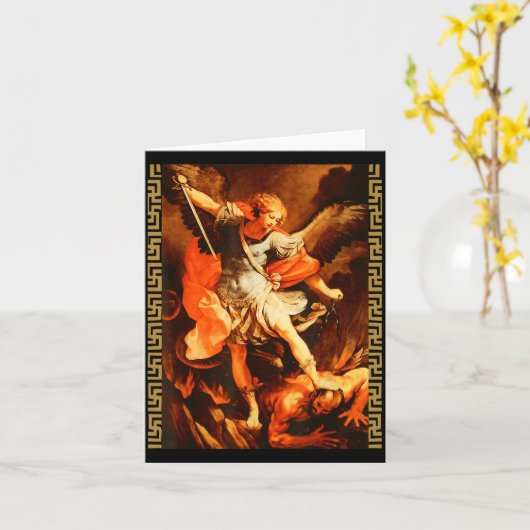 Saint Michael Defeating Satan Archangel Warrior Kaart (Gele Bloem)