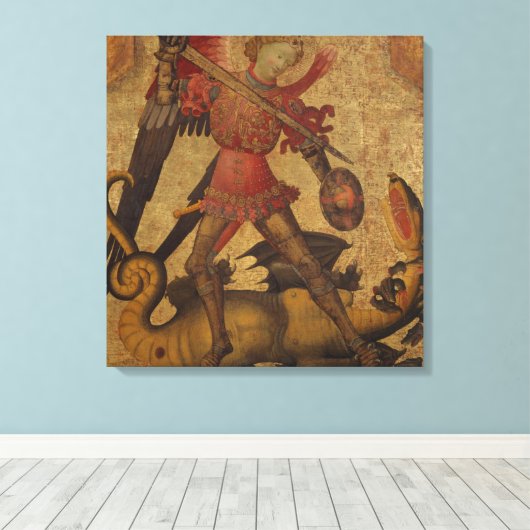 Saint Michael en de Dragon Canvas Afdruk (Insitu (Houten vloer))