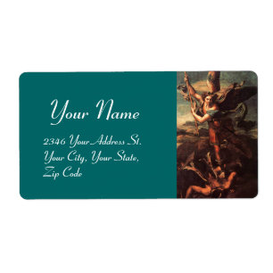 SAINT MICHAEL VANGUISHING SATAN green blue Etiket