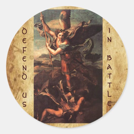SAINT MICHAEL VANGUISHING SATAN RONDE STICKER (Voorkant)