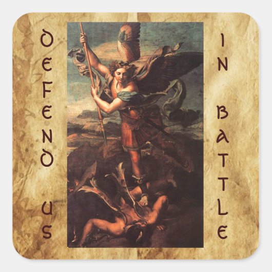 SAINT MICHAEL VANGUISHING SATAN VIERKANTE STICKER (Voorkant)