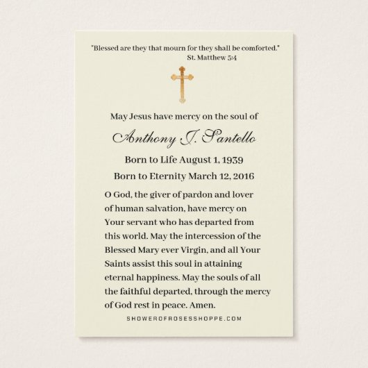 Saint Michel Catholicisme Funeral Memorial Carte S (Dos)