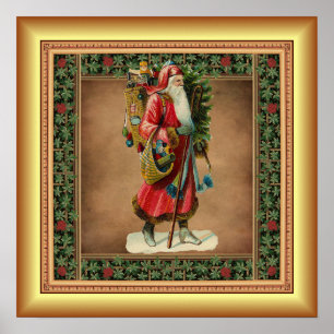 Saint Nickolas, Kerstcadeaus, Gouden achtergrond Poster