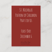 Saint Nicolas de Myra Bishop Cartes saintes (Dos)