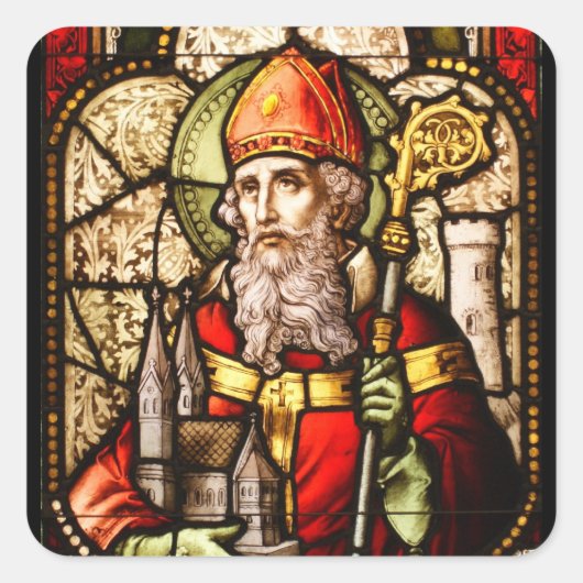 Saint Patrick Afbeelding op Glas in lood Vierkante Sticker (Voorkant)