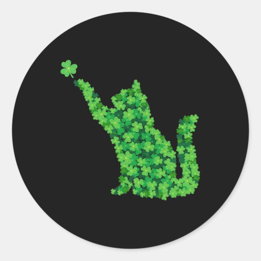 Saint Patrick Day Shamrock Cat Lucky St Patricks D Ronde Sticker (Voorkant)