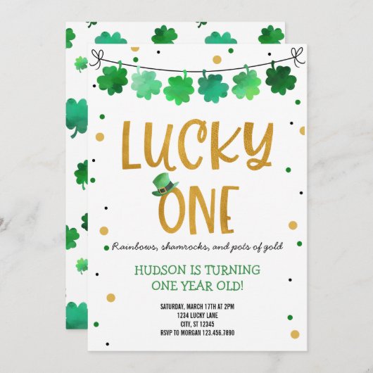 Saint Patrick's Day Anniversaire Invitation Lucky  (Devant / Derrière)