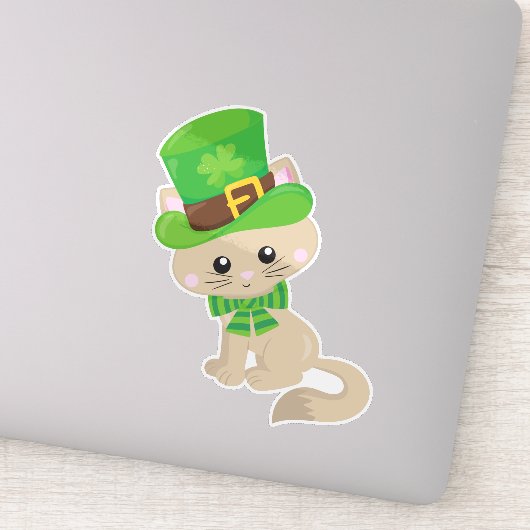 Saint Patrick's Day Cat, Leprechaun Pet, Clovers Sticker (Detail)