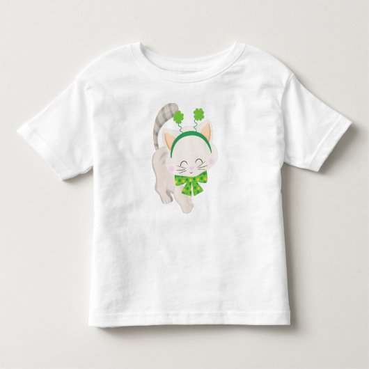 Saint Patrick's Day, Cute Cat, Lucky Clovers Kinder Shirts (Voorkant)