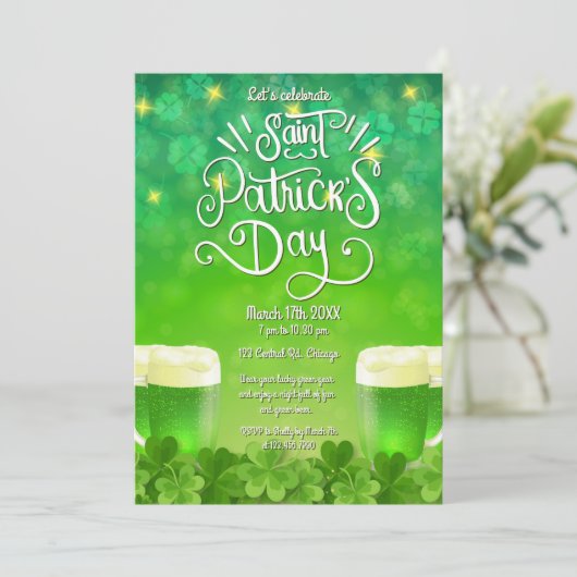 Saint Patrick's Day Green Beer Party Invitation (Debout devant)