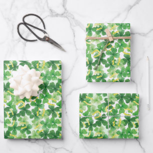 Saint Patrick's Day Green Four Leaf Clover Gold Inpakpapier Vel