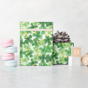 Saint Patrick's Day Groen Vierbladige Klaver Goud Cadeaupapier