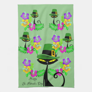 Saint Patrick's Day Keuken Handdoek Kat Bloemen