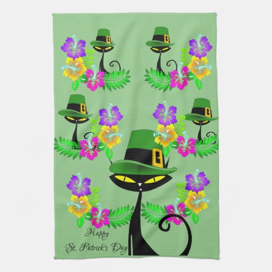 Saint Patrick's Day Keuken Handdoek Kat Bloemen (Verticaal)
