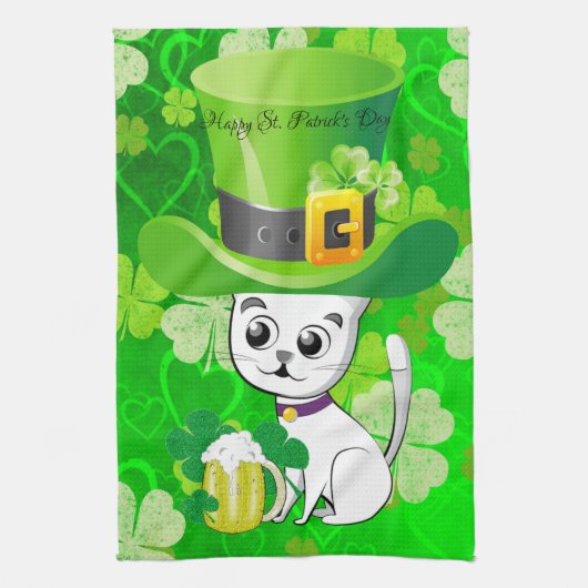 Saint Patrick's Day Keuken Handdoek Kat Bloemen (Verticaal)