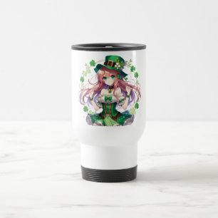 Saint Patrick's Day klaver anime meisje Reisbeker