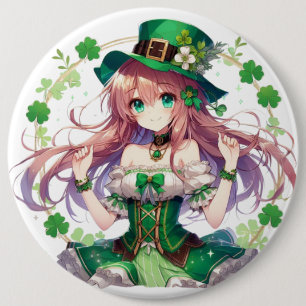 Saint Patrick's Day klaver anime meisje Ronde Button 6,0 Cm