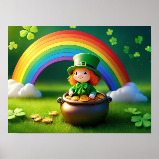 Saint Patrick's Day Leprechaun in de Pot of Gold Poster (Voorkant)