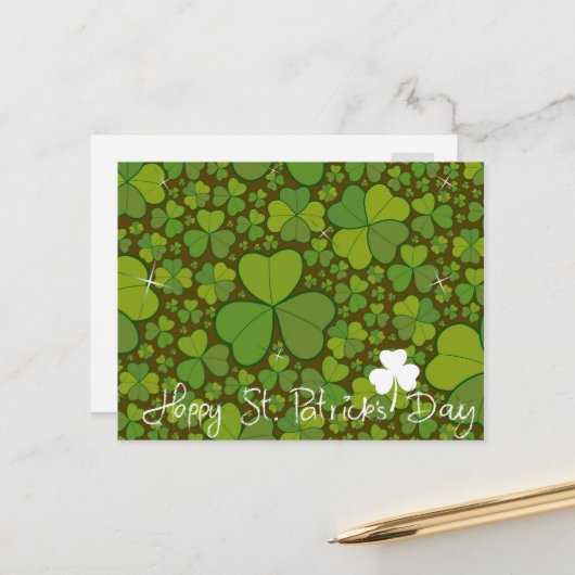 Saint Patrick's Day Lucky Clovers Shamrock Irish Briefkaart (Voorkant / Achterkant in situ)