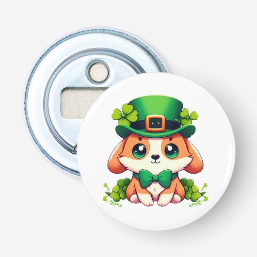 Saint Patricks' Day puppy Button Flesopener (Voorkant)