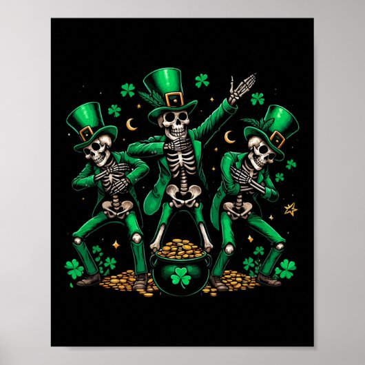 Saint Patrick's Day Skeleton Dancing Shamrock1 Poster (Voorkant)