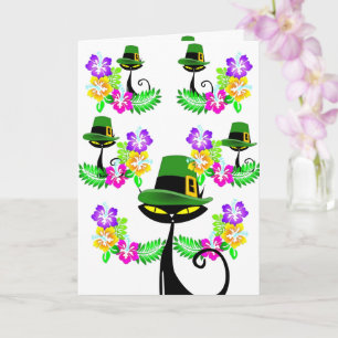 Saint Patrick's Day Wenskaart Kat Bloemen Kaart