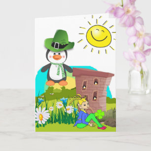 Saint Patrick's Day Wenskaart Pinguïn Floral Kaart