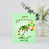 Saint Patrick's Green Bunny Cartoon Briefkaart (Staand voorkant)