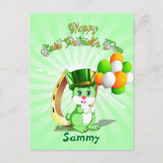 Saint Patrick's Green Bunny Cartoon Briefkaart (Voorkant)