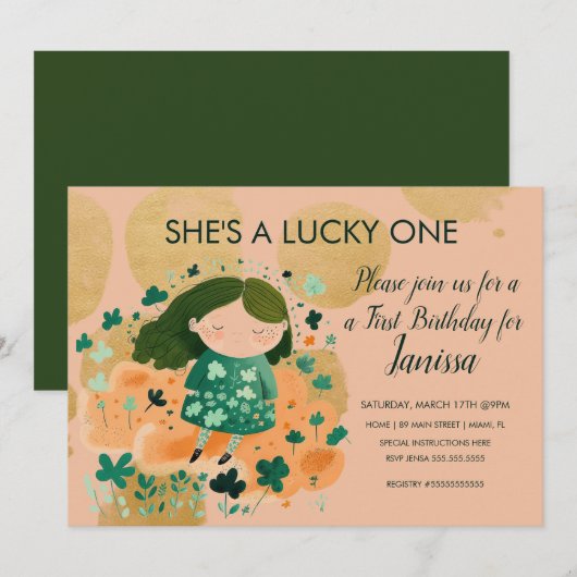 Saint Patricks Lucky Birthday Girl Shamrocks Party Kaart (Voorkant / Achterkant)