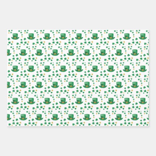 Saint Patrick's Lucky Leprechaun, Munt en Klavers Inpakpapier Vel (Voorkant)