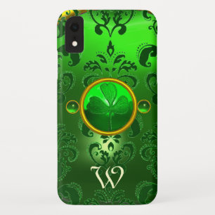 SAINT PATRICK'S SHAMROCK GROENE DAMASTEN MONOGRAMM iPhone XR HOESJE