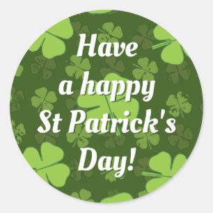 SAINT PATRICKS VIER LEAF CLOVER CLASSIC ROUND STIC RONDE STICKER