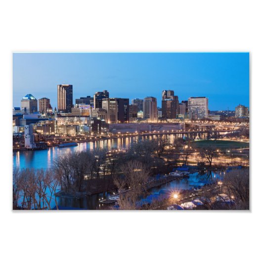 saint paul skyline en riverfront ' s nachts foto afdruk (Voorkant)