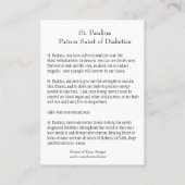 Saint Paulina Saint de la Diabétique/Diabète Carte (Dos)