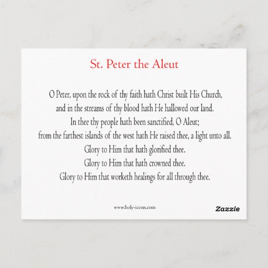 Saint Peter de Aleut Prayer Card Briefkaart (Achterkant)