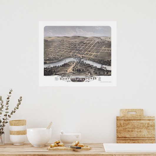 Saint Peter, MN Panoramic Map - 1870 Poster (Keuken)