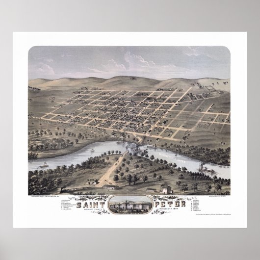 Saint Peter, MN Panoramic Map - 1870 Poster (Voorkant)