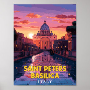 Saint Peters Basilica vintage reisillustratie Poster